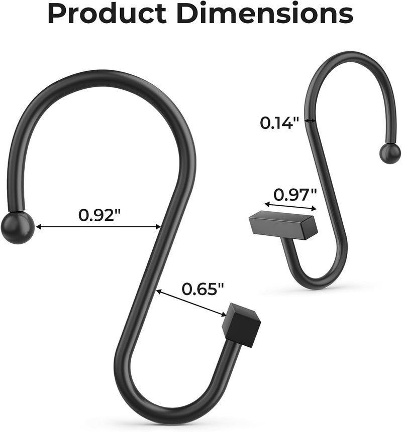 Bathway Shower Curtain Hooks, Black Shower Curtain Rings Rust Proof, 12PCS Shower Hooks for Shower Curtain, T-Bar Design Convenient Elegant Shower Curtain Hangers for Bathroom Kitchen Wardrobe - Image 2